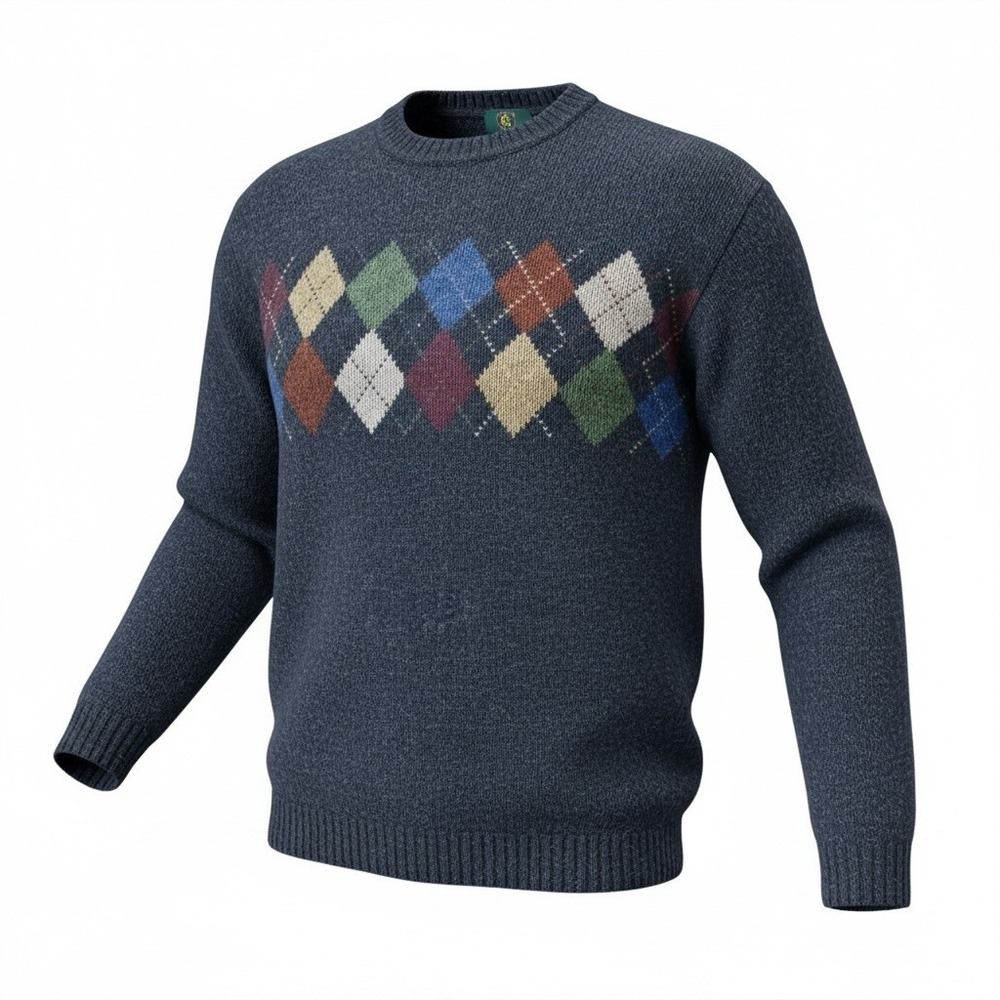 VTG Club Room Mens‎ XL Gray Shetland Wool Argyle Knit Preppy Grandpa Classic